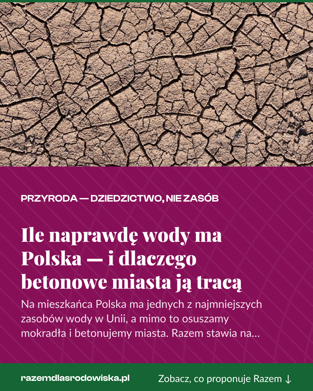 Grafika pionowa do udostępnienia: Ile naprawdę wody ma Polska — i dlaczego betonowe miasta ją tracą