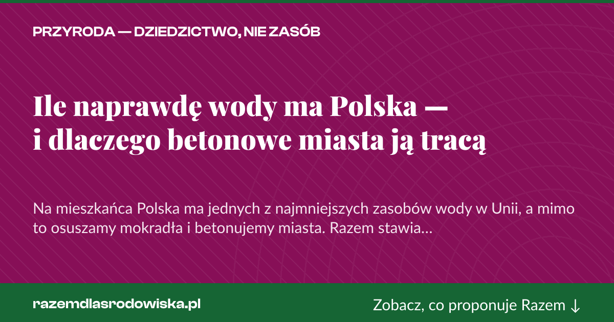Karta social do udostępnienia: Ile naprawdę wody ma Polska — i dlaczego betonowe miasta ją tracą