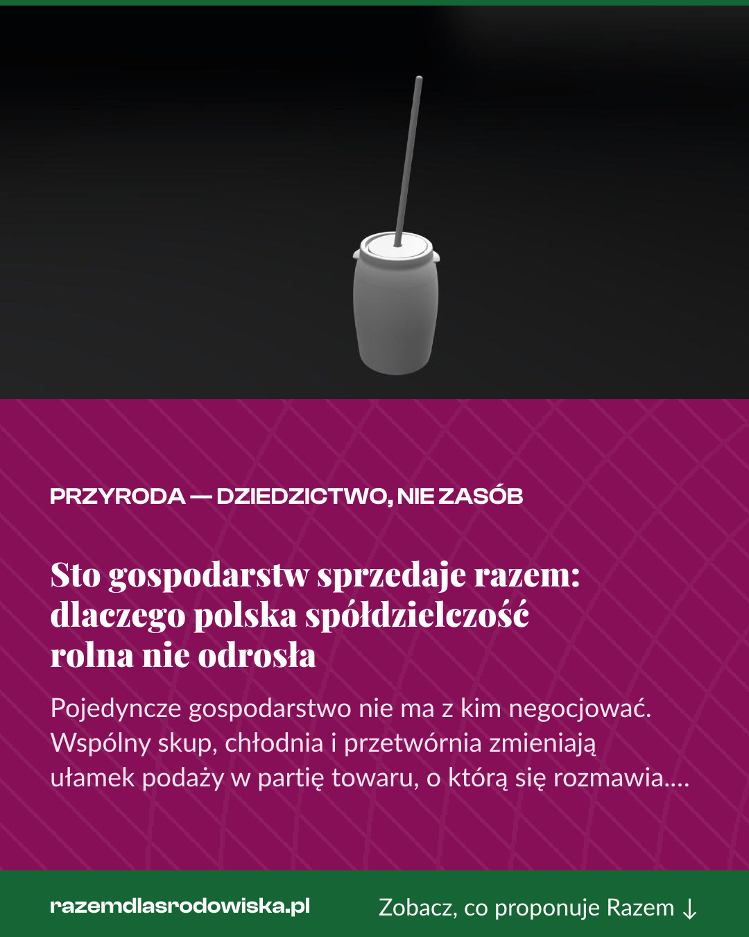 Grafika pionowa do udostępnienia: Sto gospodarstw sprzedaje razem: dlaczego polska spółdzielczość rolna nie odrosła