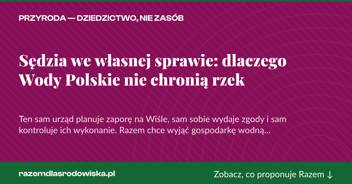 Karta social do udostępnienia: Sędzia we własnej sprawie: dlaczego Wody Polskie nie chronią rzek