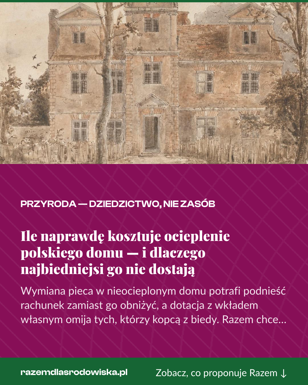 Grafika pionowa do udostępnienia: Ile naprawdę kosztuje ocieplenie polskiego domu — i dlaczego najbiedniejsi go nie dostają