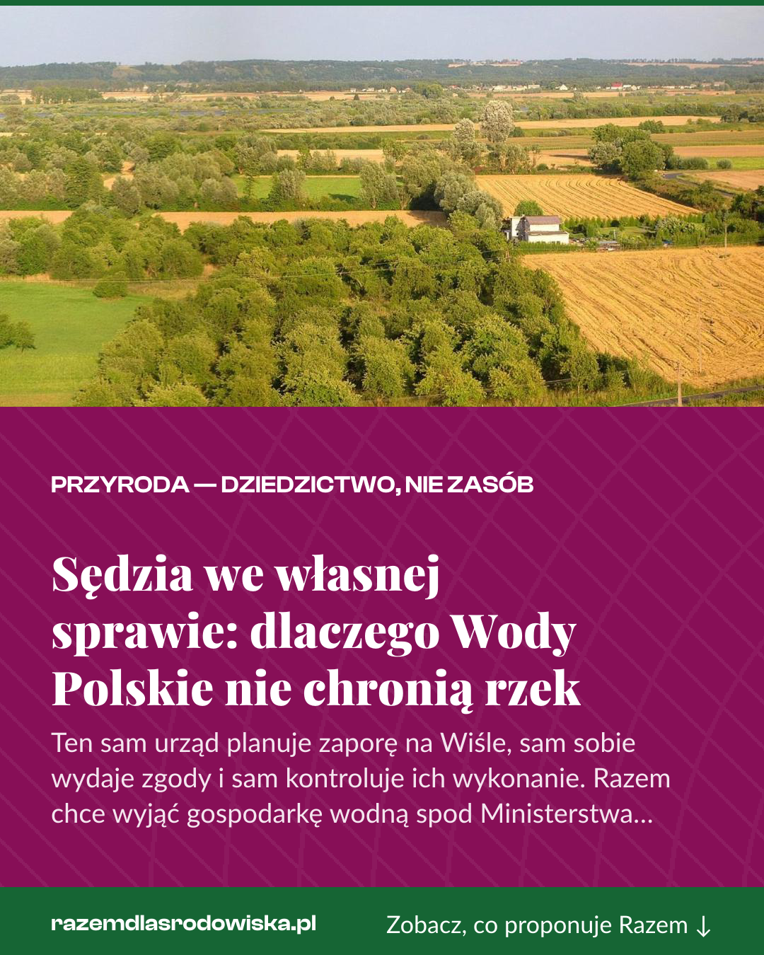 Grafika pionowa do udostępnienia: Sędzia we własnej sprawie: dlaczego Wody Polskie nie chronią rzek