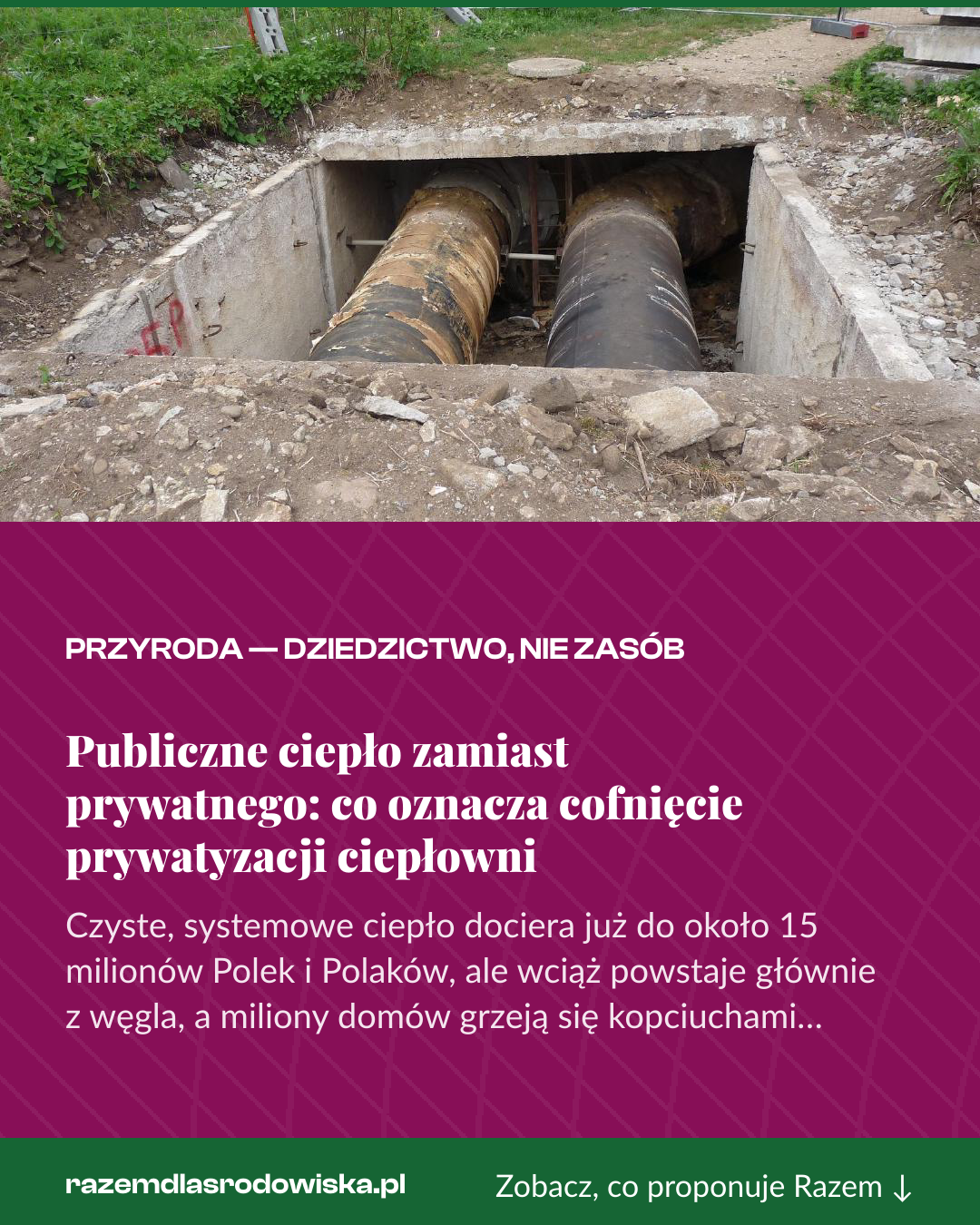 Grafika pionowa do udostępnienia: Publiczne ciepło zamiast prywatnego: co oznacza cofnięcie prywatyzacji ciepłowni