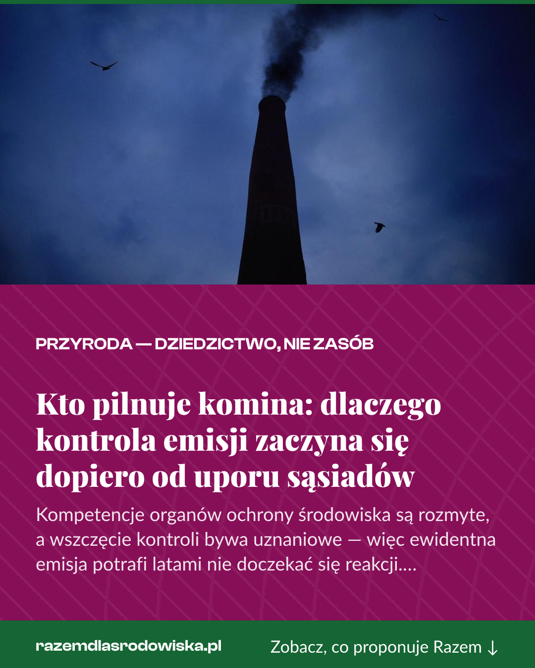 Grafika pionowa do udostępnienia: Kto pilnuje komina: dlaczego kontrola emisji zaczyna się dopiero od uporu sąsiadów